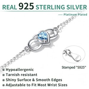 ChicSilver Infinity Heart Bracelet for Women 925 Sterling Silver Dainty Cubic Zirconia CZ Created Aquamarine Bracelet March Birthstone Jewelry Birthday Gifts