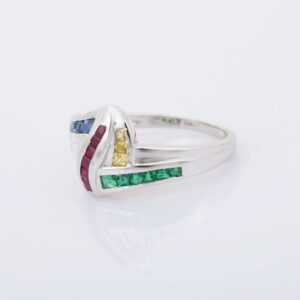 Silver hub Emerald Ruby Sapphire Statement 925 Sterling Silver Engagement Ring