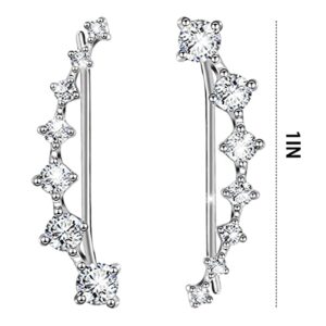 Ear Cuffs Climber Earrings for Women S925 Sterling Silver Hypoallergenic 7 Diamonds Earring with Cubic Zirconia Bridal Wedding Earrings for Birthday Present (Rose Gold) (Rose Gold)