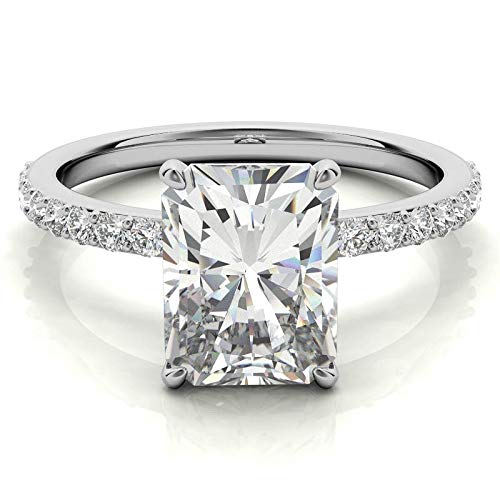 10K Solid White Gold Handmade Engagement Ring 2 CT Radiant Cut Moissanite Diamond Solitaire Wedding/Bridal Ring for Womens/Her Propose Ring Set (10.5)