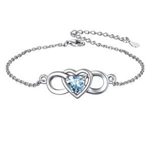 chicsilver infinity heart bracelet for women 925 sterling silver dainty cubic zirconia cz created aquamarine bracelet march birthstone jewelry birthday gifts