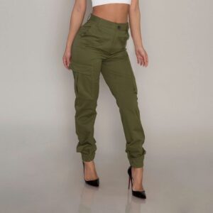 Cargo Joggers Women's Casual High Waist Stretch Straight Pants Military Outdoor Relaxed Fit Trousers Sweatpants Army Green