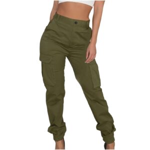 cargo joggers women's casual high waist stretch straight pants military outdoor relaxed fit trousers sweatpants army green