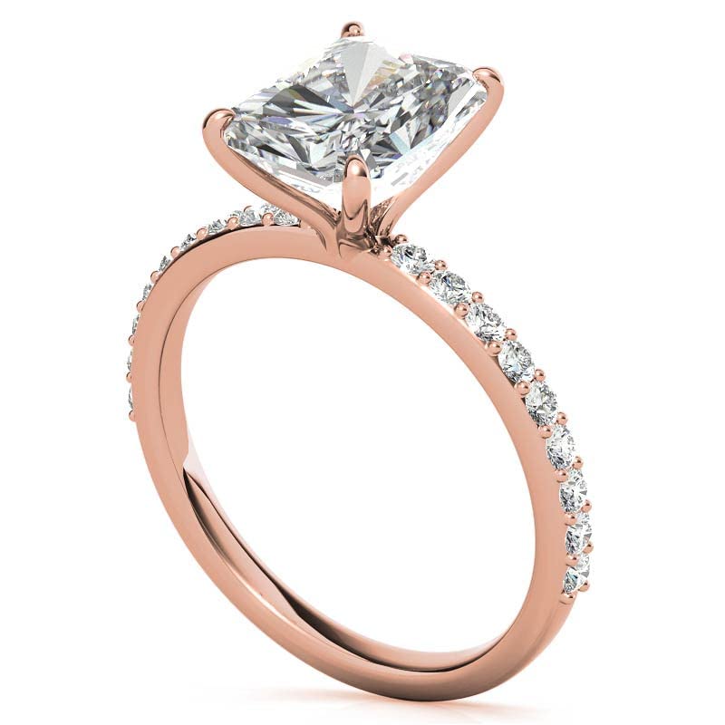 10K Solid Rose Gold Handmade Engagement Ring 3 CT Radiant Cut Moissanite Diamond Solitaire Wedding/Bridal Ring for Womens/Her Propose Ring Set (4.5)