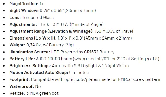 ADE NUWAcc PRO (RD3-021c PRO) Motion Awake Green Dot for Canik Mete SFX,SW MP EZ Optics Ready Pistol That are Compatible with Trijicon RMRcc Footprint Such as Canik Mete SFX Pro