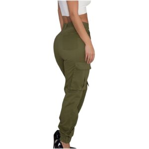 Cargo Joggers Women's Casual High Waist Stretch Straight Pants Military Outdoor Relaxed Fit Trousers Sweatpants Army Green