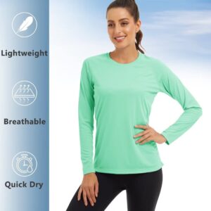 KEFITEVD Fishing Shirts Women Dry Fit Hoodie Women Hooded Shirts Women Long Sleeve T Shirt for Women Quick Dry Shirt Women Beach Shirts Sun Protection Shirt Mint Green