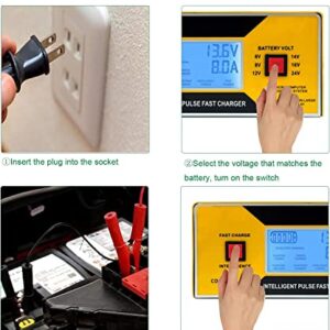 6/8/12/14/24 Volt Battery Charger Automotive, JYEASTZ Smart Car Battery Charger 0-10A, Maintainer and Fully Automatic Charger with Cable Clamps, Suitable for Cars, Golf Cart, Boats, Motorcycles, etc.