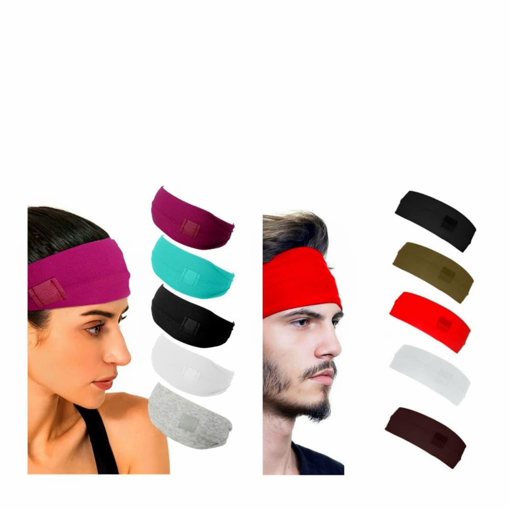 EAR FREE Stylish Cochlear Implant Headband | Set of 5 Sweat Bands | Non-Pleated | Unisex Head Wrap | Secure and Durable Hairbands for Sports or Everyday Use