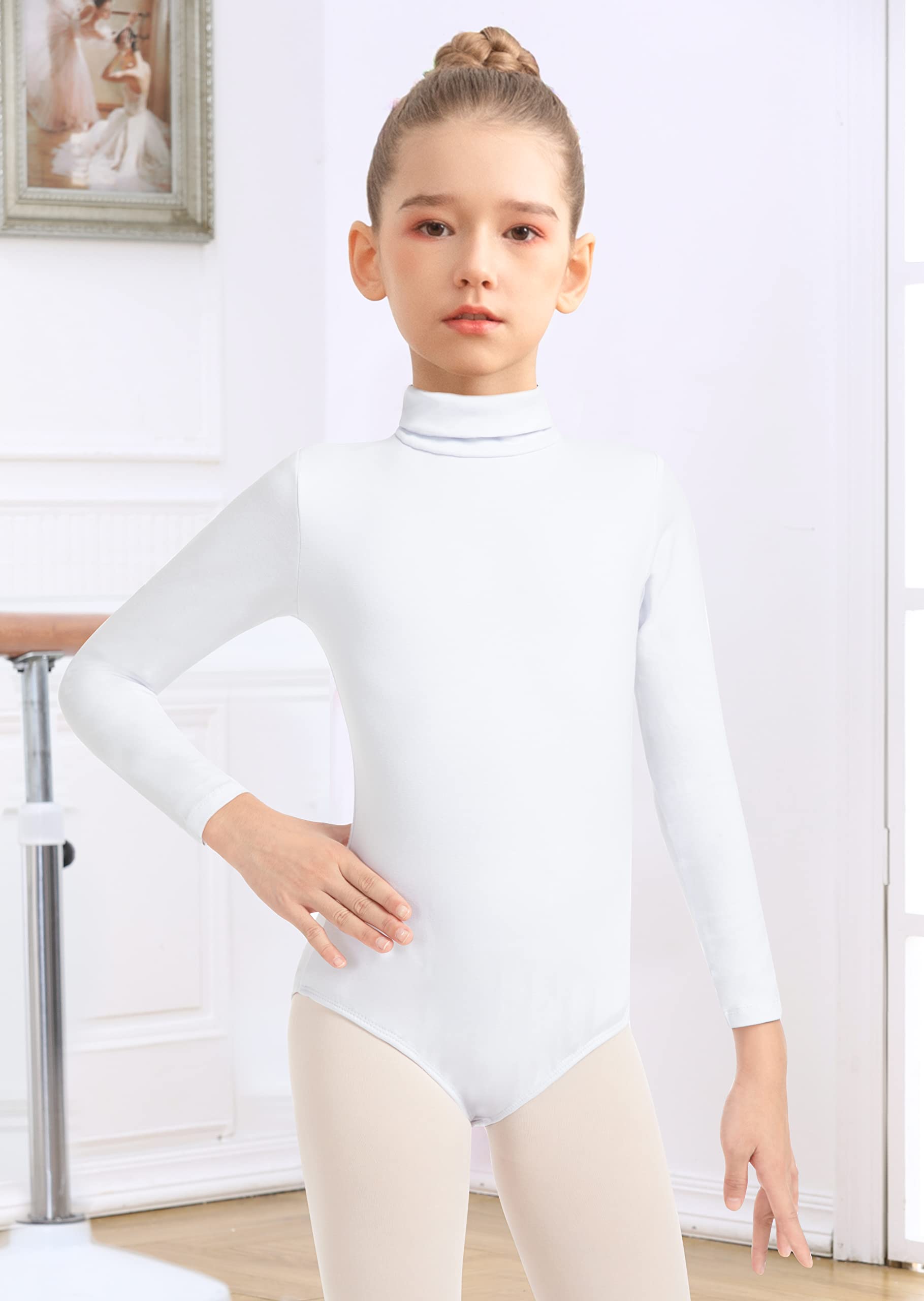 Tegmk Girls' Team Basic Turtleneck Long Sleeve Leotard with Durable Snaps, Front Lining, Zipper Back(6039-07-L)