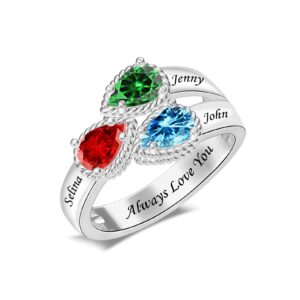 yuyoo personalized mothers ring for mom with 2-5 birthstones custom mother's day rings with names family rings for mothers (3 stones)