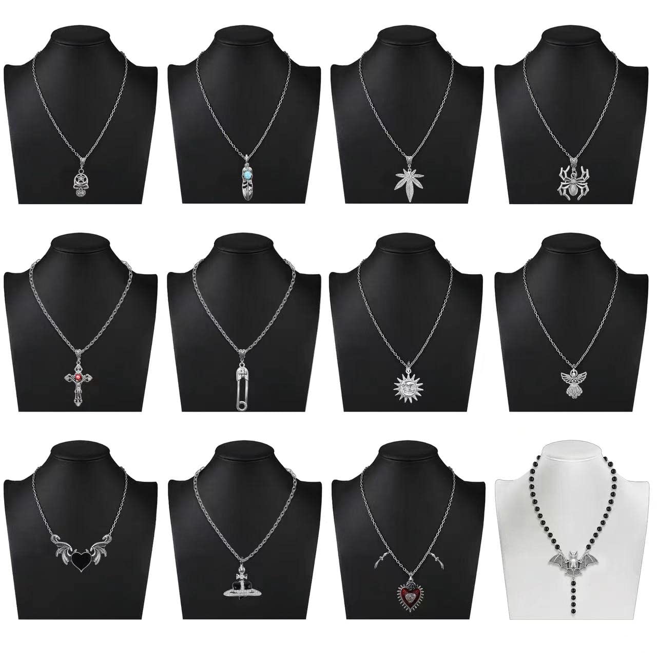 LUYI 12 Pcs Gothic Grunge Necklace Set Y2k Jewelry Accessories Goth Necklaces Cross Fairy Evil Eye Angel Heart Wing Chain Choker Necklace for Women Teen Girls