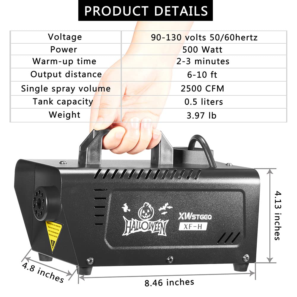 XWSTGEQ Fog Smoke Machine, 500 Watt Portable Smoke Machine with Wireless & Wired Remote Control for Halloween Wedding and Stage Effect