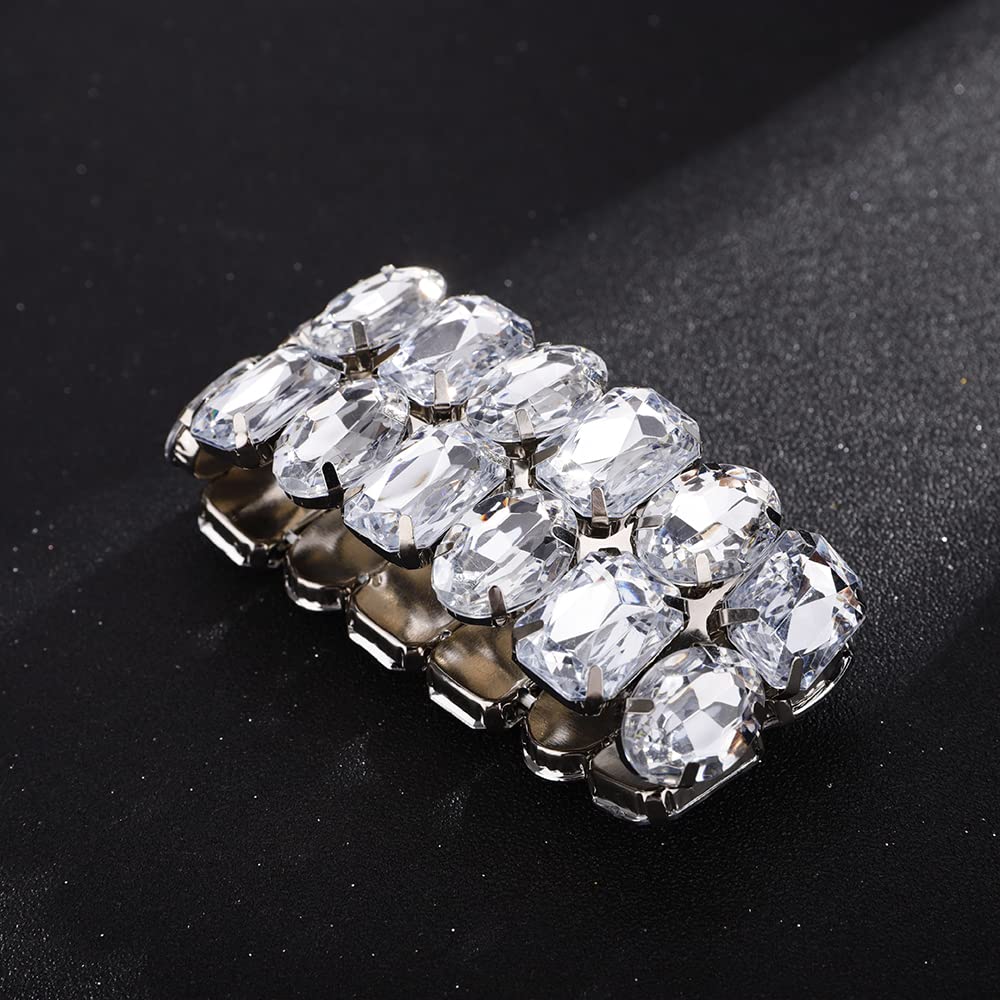 Denifery Crystal Bracelet Bridal Rhinestone Bangles Statement Wedding Bracelet Jewelry for Women and Girls