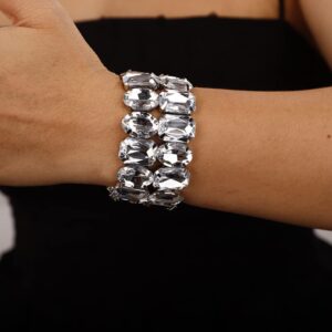 Denifery Crystal Bracelet Bridal Rhinestone Bangles Statement Wedding Bracelet Jewelry for Women and Girls