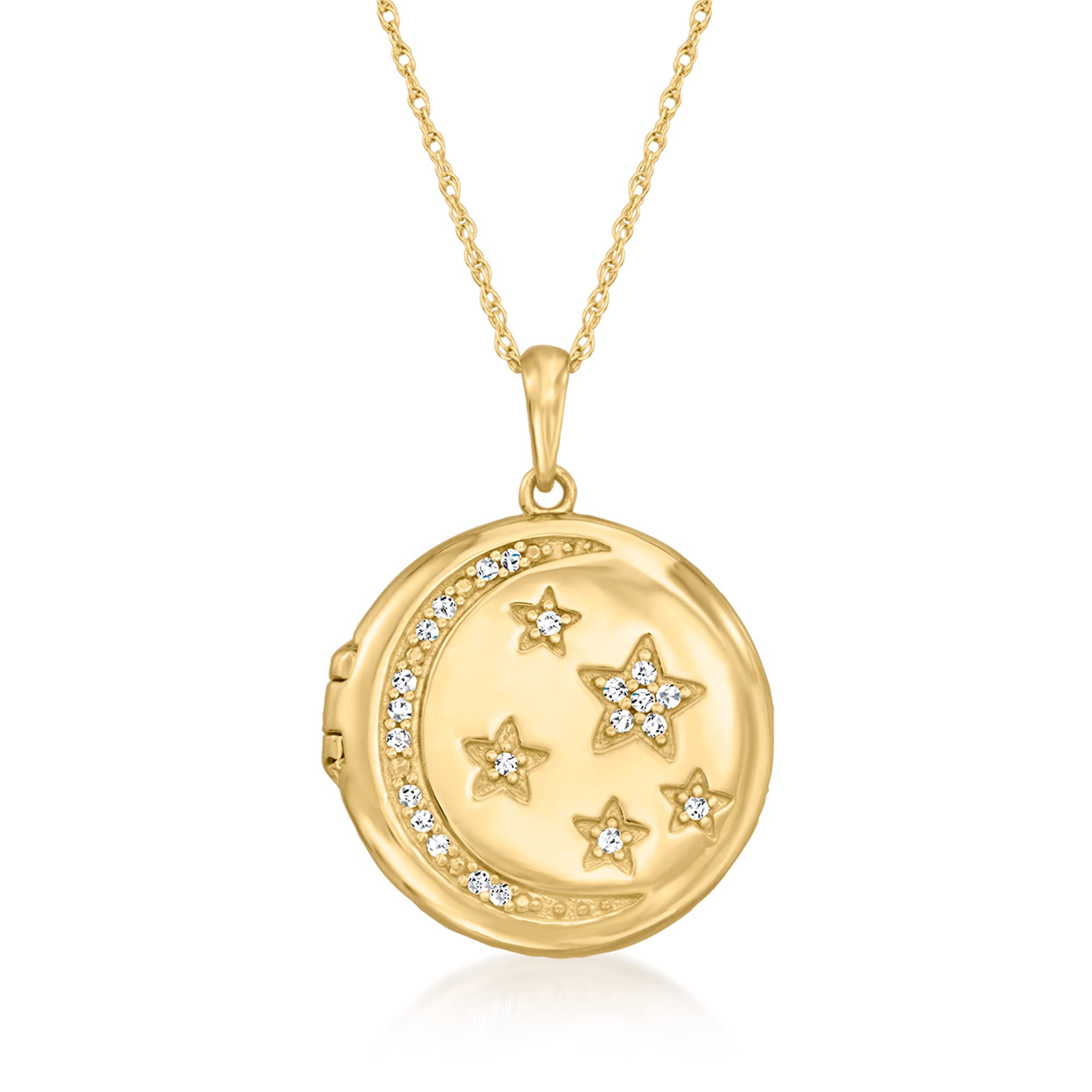 Ross-Simons 0.10 ct. t.w. Diamond Celestial Locket Necklace in 14kt Yellow Gold. 18 inches