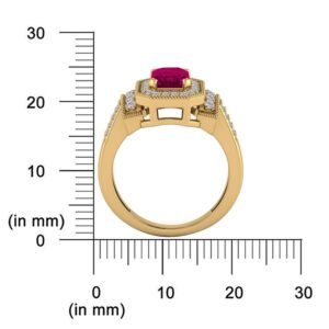 Pretty Jewels Center 7.5x5.5mm Emerald Cut Lab Created Ruby Gemstones And Natural White Diamond Halo Solitaire Engagement Rings for Women In 10k Yellow Gold Gift For Her (1.80 Cttw) Size-10