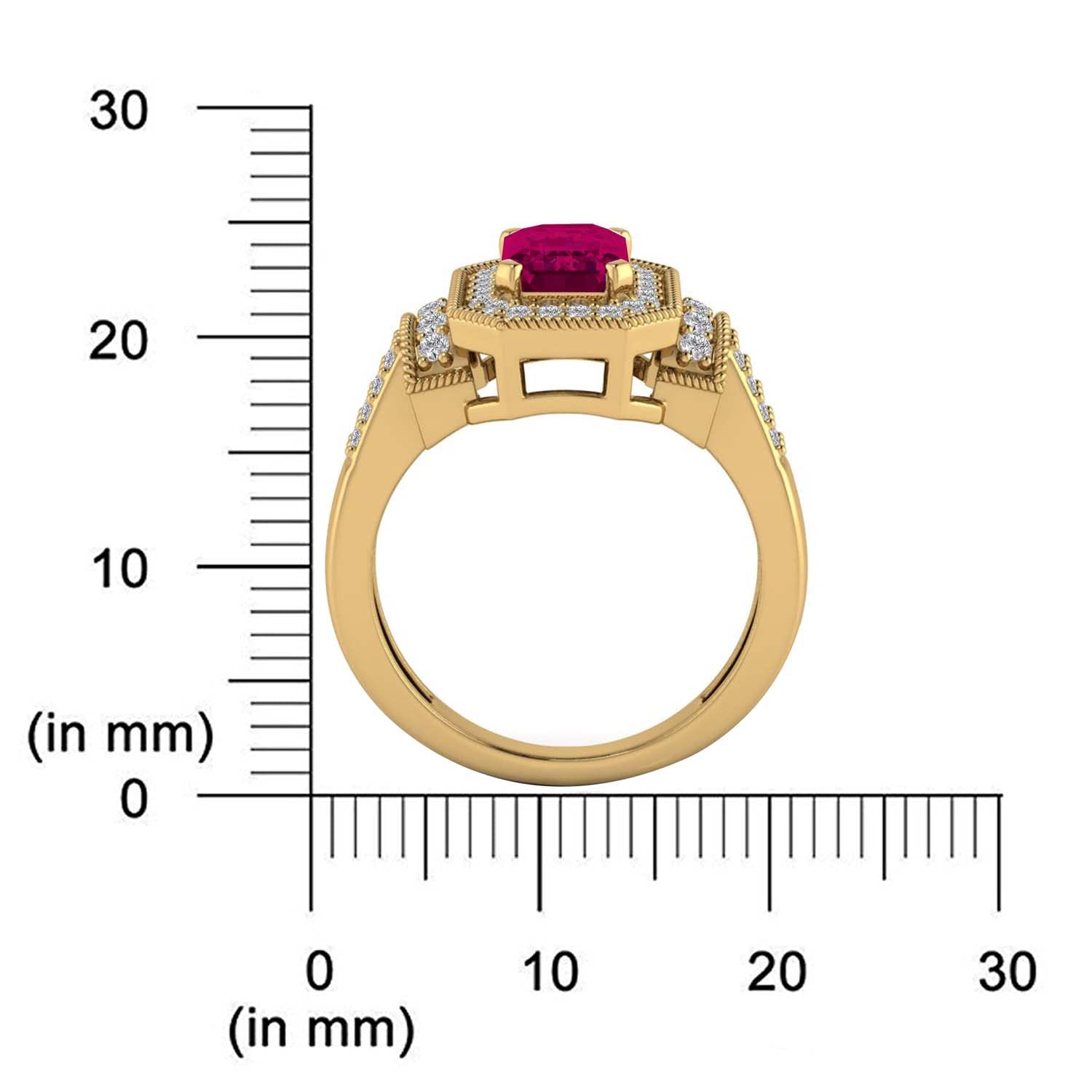 Pretty Jewels Center 7.5x5.5mm Emerald Cut Lab Created Ruby Gemstones And Natural White Diamond Halo Solitaire Engagement Rings for Women In 10k Yellow Gold Gift For Her (1.80 Cttw) Size-10