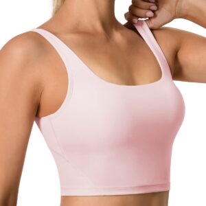 AVGO Square Neck Sports Bras for Women Sleeveless Crop Tank Top Removable Padded Yoga Athletic Tops(Girl Pink,Large)