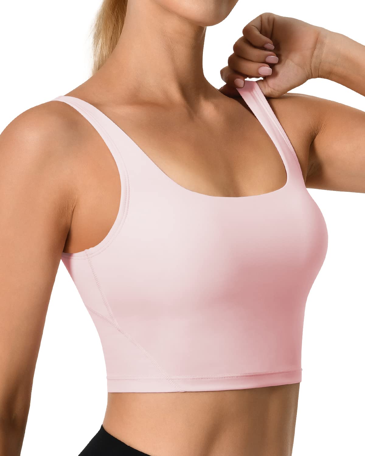 AVGO Square Neck Sports Bras for Women Sleeveless Crop Tank Top Removable Padded Yoga Athletic Tops(Girl Pink,Large)