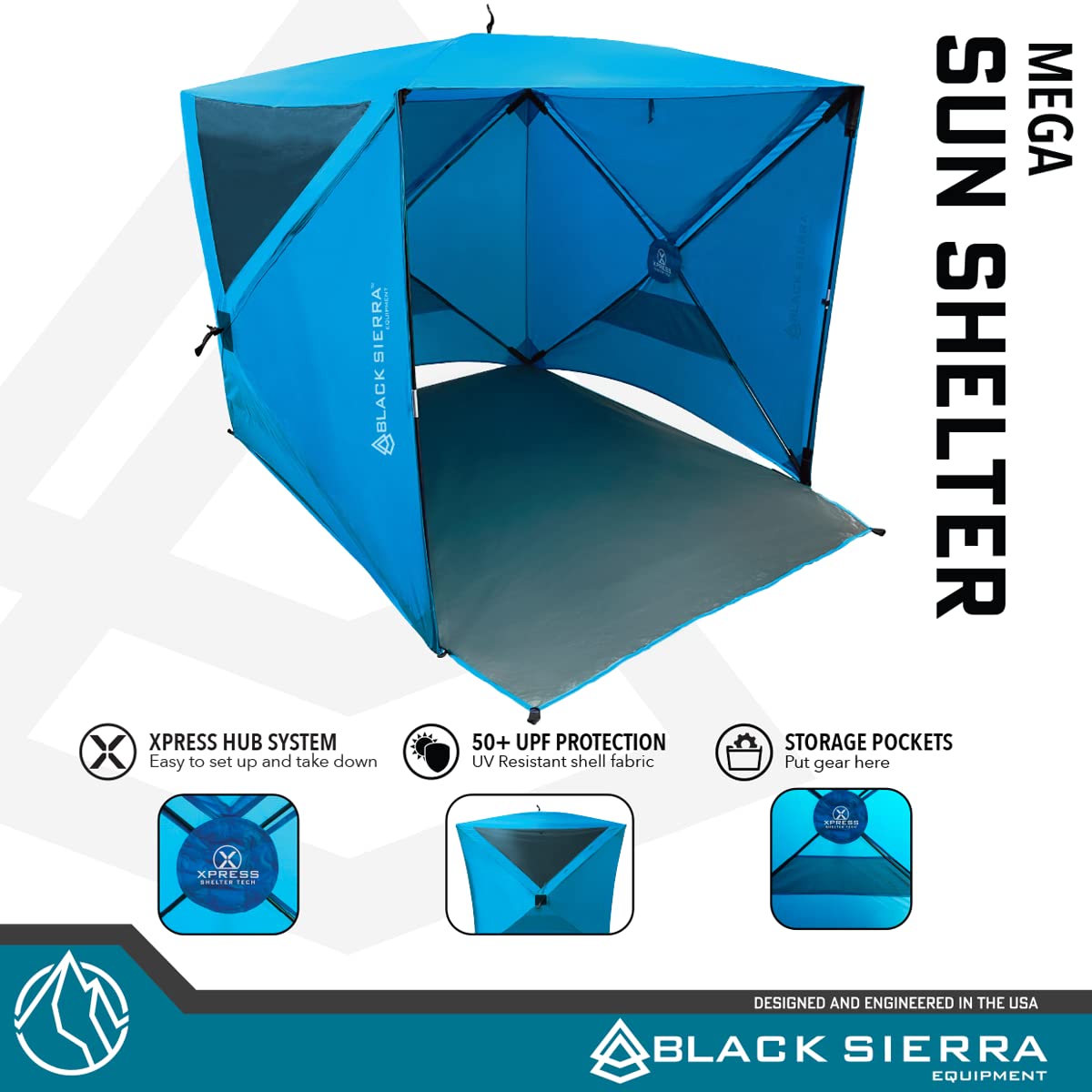 Black Sierra Beach Tent with UPF 50+ Sun Protection, Easy Set Up Sun Shelter, Portable Lawn Canopy with Carry Bag, Outdoor Pop Up Cabana Shade for The Beach, Backyard, Sports, RV