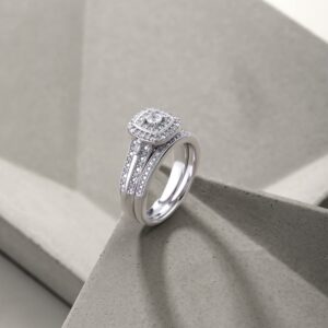 Cali Trove, 1/3cttw Diamond Square Halo Engagement Ring with Matching Diamond Wedding Band for Women in 925 Sterling Silver, Women's Silver Square Wedding Ring Set with Halo and Diamond Accented