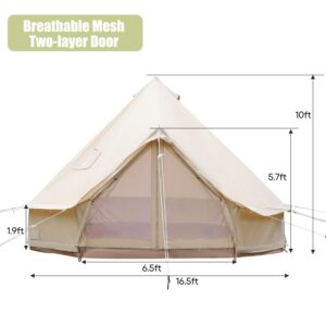 ONLYCTR Bell Tent for Camping, Luxury Cotton Tent, Yurt Canvas Tent with Stove Jack, Outdoor Canvas Bell Tent for 4/6/8 Person Family 4 Season Camping (16.5' (5M), Beige)