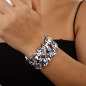 Denifery Crystal Bracelet Bridal Rhinestone Bangles Statement Wedding Bracelet Jewelry for Women and Girls