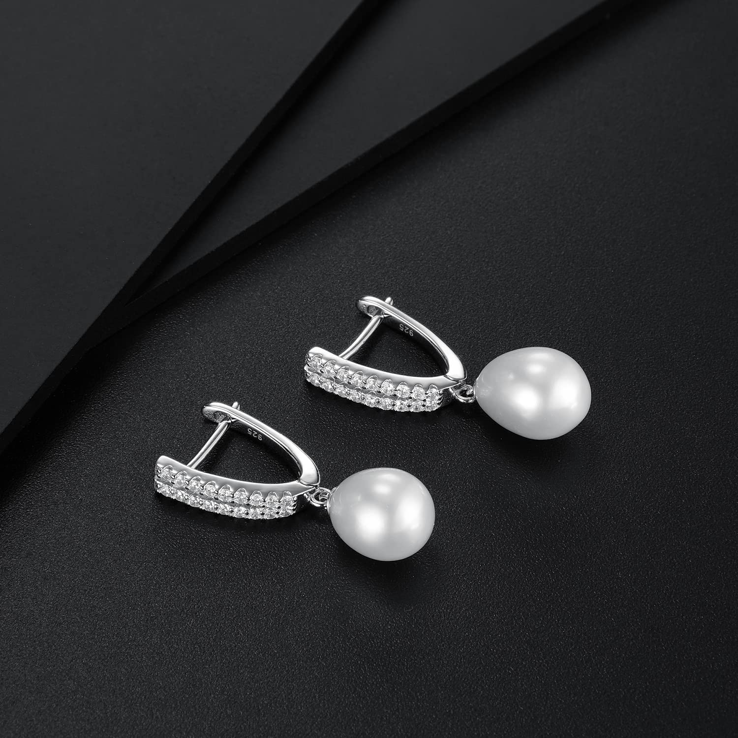 Jupiter Natural Pearl Silver Earrings - 925 Sterling Silver Genuine Pearl Women's Stud Earrings, Natural Pearl Cubic Zirconia Fashion Drop Earrings Jewelry