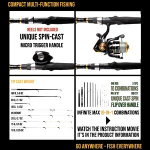 Rigged and Ready Infinite Ultimate 25-in-1 Spin-Baitcast-Fly Travel Fishing Rod. 25+ Combinations. Compact Spin-Cast-Fly Fish Pole Packrod