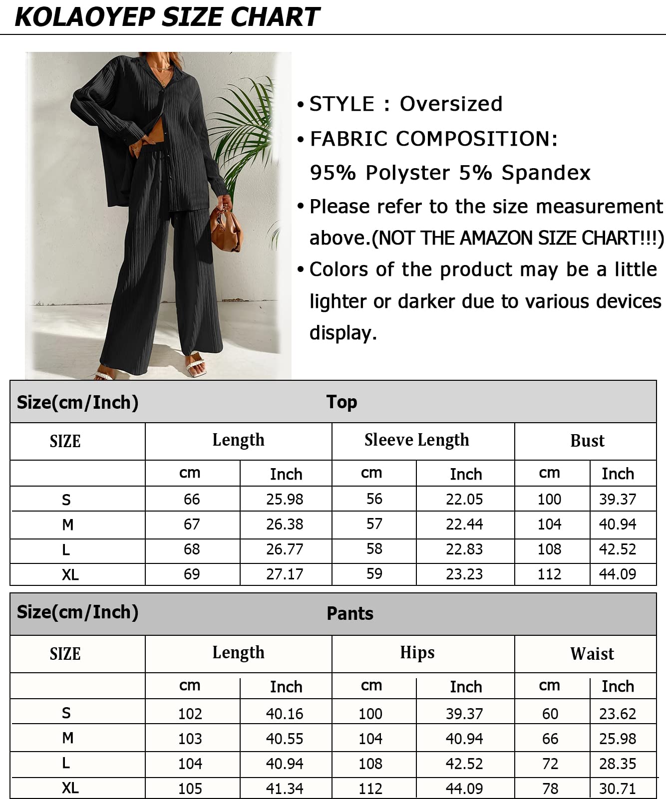 KOLAOYEP 2 Piece Outfits for Women Wide Leg Pants Sets Casual Long Sleeve Button Down Shirt Solid Streetwear Suits