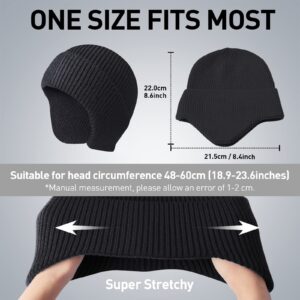 Arcweg Knit Beanie Hats Winter Men Women Warm Knit Earflap Hat Stretchy Windproof Knit Skull Cap for Winter Outdoor Black