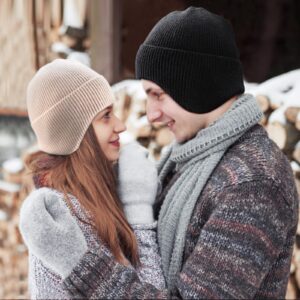 Arcweg Knit Beanie Hats Winter Men Women Warm Knit Earflap Hat Stretchy Windproof Knit Skull Cap for Winter Outdoor Black