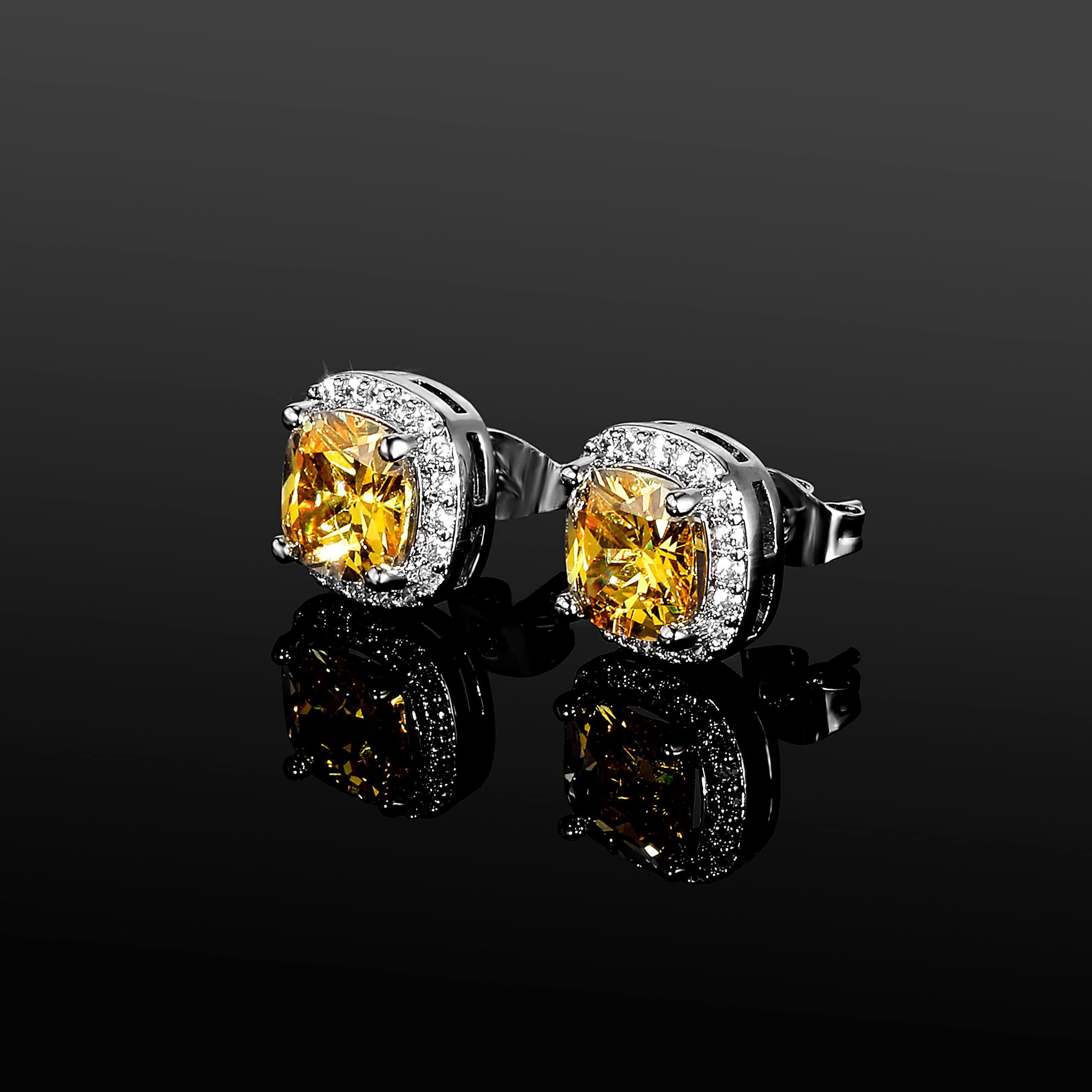 TOPGRILLZ Square Stud Earrings 925 Sterling Silver 5A+ Cubic Zirconia 14K Gold Black Diamonds Stud Earrings For Men Women Aretes De Hombre-Gold Silver