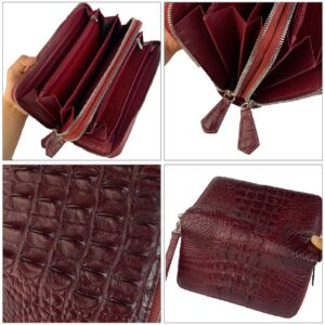 Burgundy Women Crocodile Clutch Wallet Large Capacity Alligator Leather Wristlets Purse Ladies Travel RFID Blocking Card Holder Cellphone Pocket VINU18