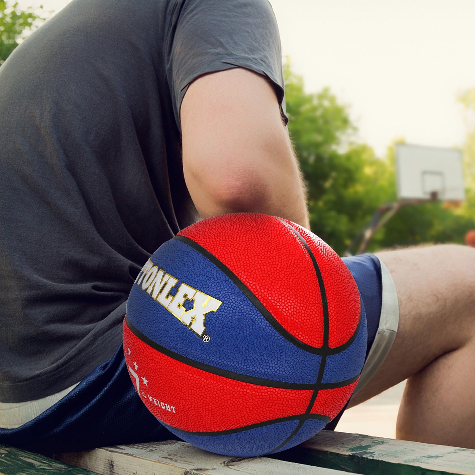 PATTONLEX Basketball - Official Size 7 (29.5") - Composite Leather - Indoor/Outdoor Ball for Men(Blue/red)