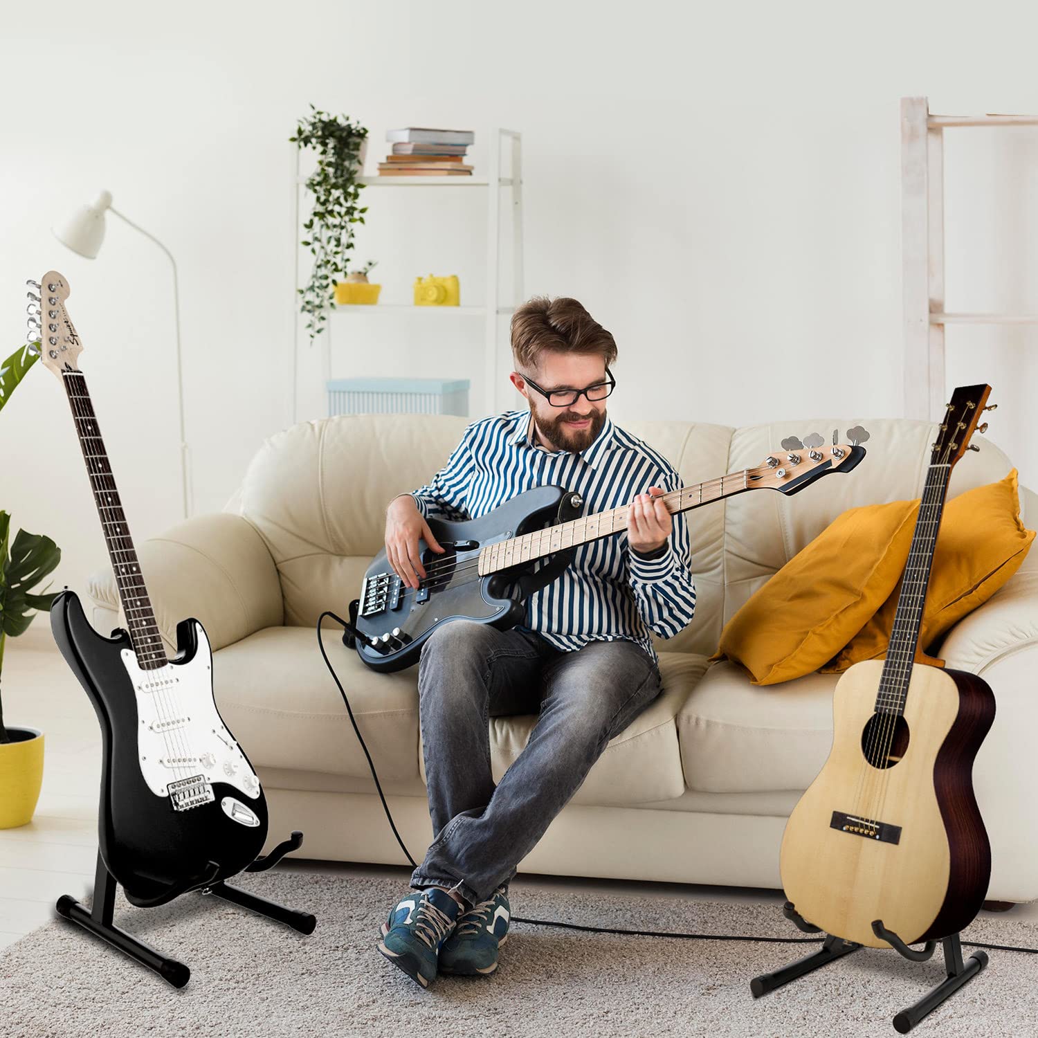 Clef Audio Labs Foldable Guitar Stand - Professional Quality, A-Frame, Universal Fit, Portable Stand for Acoustic, Electric Guitar, Bass, and More - Lightweight and Sturdy Design, Non-Slip Rubber Feet