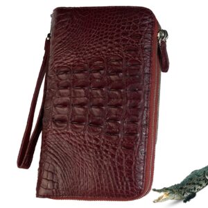 burgundy women crocodile clutch wallet large capacity alligator leather wristlets purse ladies travel rfid blocking card holder cellphone pocket vinu18