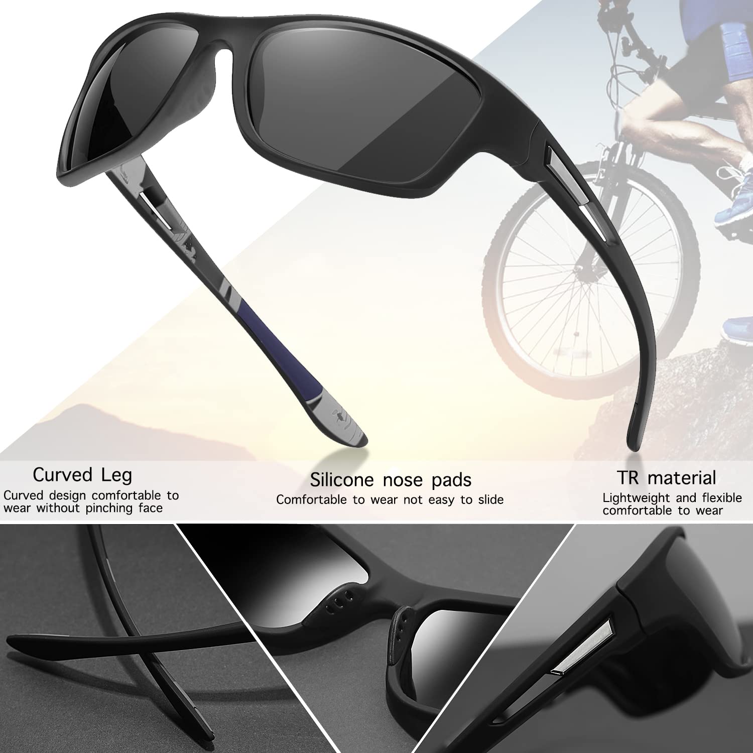 Tskestvy 4 Pairs Polarized Sunglasses for Men Women Sports Wrap Around Shades UV Protection Running Fishing Biking Cycling