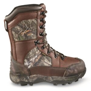 Guide Gear Leather Hunting Boots for Men Monolithic Extreme Waterproof Insulated, 2,400-gram Thinsulate Ultra Mossy Oak Country DNA 8.5D (Medium)