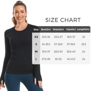 Stelle Womens Breathable Seamless Shirt with Thumb Holes for Yoga Sports Running Workout Athletic Slim Fit, Black, Small, Long Sleeve