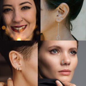 Stuppendux 46pc 20G 0.8MM Black Stainless Steel&Acrylic Nose Rings Hoop Nose Piercing Jewelry Nostril Jewelry for Women Men