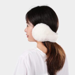 TOPZGLEEY Winter Earmuffs For Women Girls, Faux Furry Soft & Warm Earmuffs Cute Foldable Outdoor Ear Warmers -Ear Covers for Cold Weather(White)