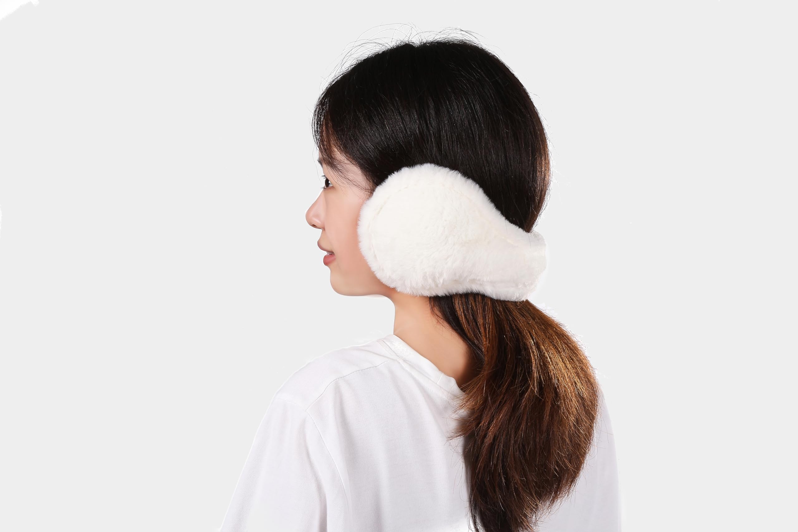 TOPZGLEEY Winter Earmuffs For Women Girls, Faux Furry Soft & Warm Earmuffs Cute Foldable Outdoor Ear Warmers -Ear Covers for Cold Weather(White)