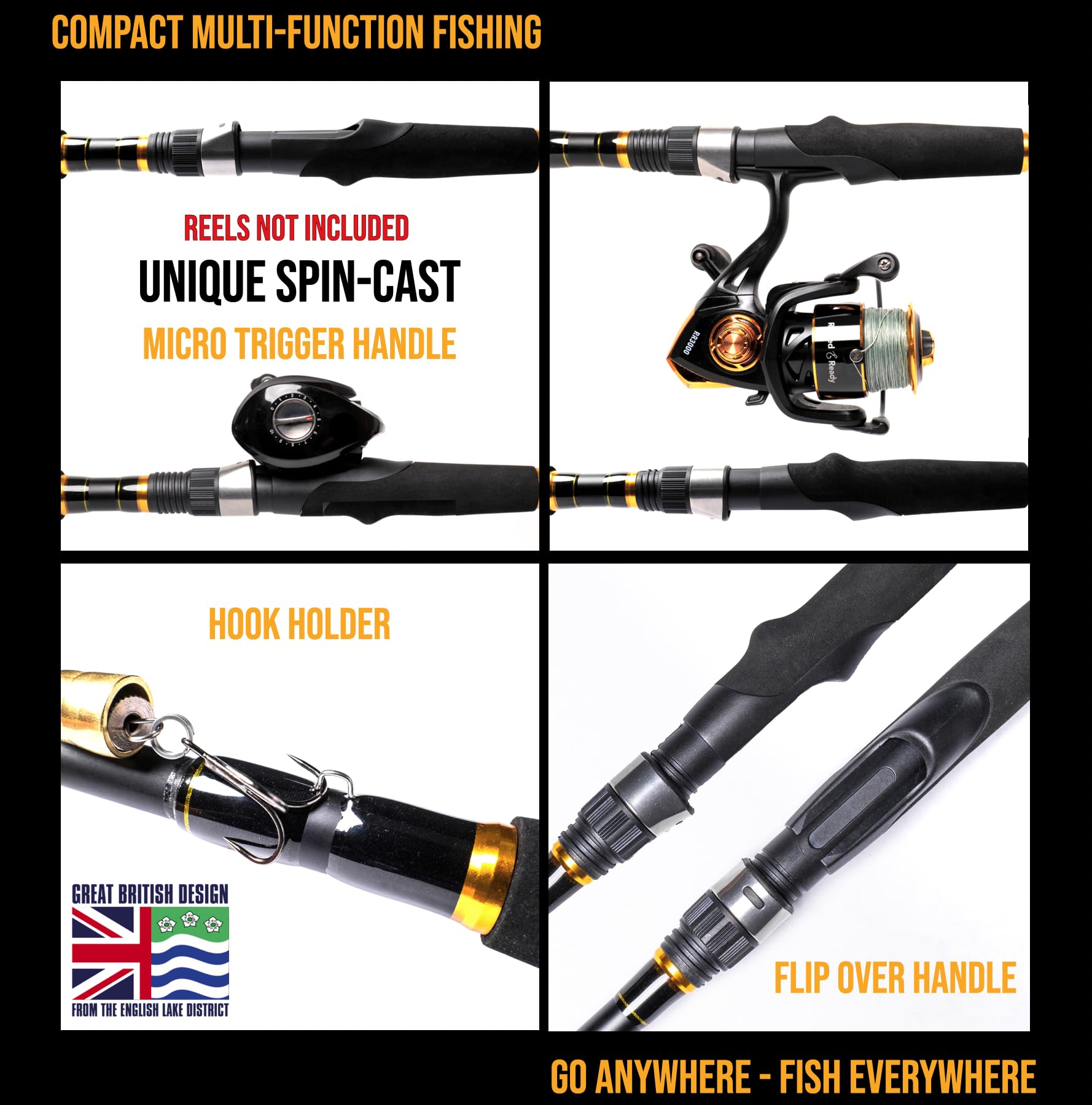 Rigged and Ready Infinite Ultimate 25-in-1 Spin-Baitcast-Fly Travel Fishing Rod. 25+ Combinations. Compact Spin-Cast-Fly Fish Pole Packrod