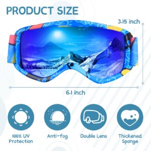 Kids Ski Goggles, OTG Kids Snow Goggles Anti Fog UV Protection Double Layer Lenses Snowboard Goggles, Helmet Compatible Goggles for Boys Girls Toddler Youth