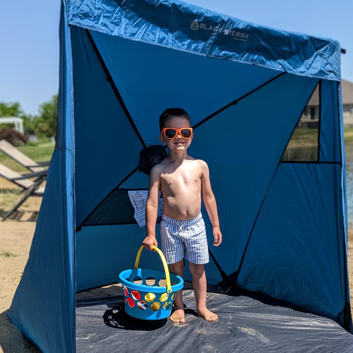 Black Sierra Beach Tent with UPF 50+ Sun Protection, Easy Set Up Sun Shelter, Portable Lawn Canopy with Carry Bag, Outdoor Pop Up Cabana Shade for The Beach, Backyard, Sports, RV