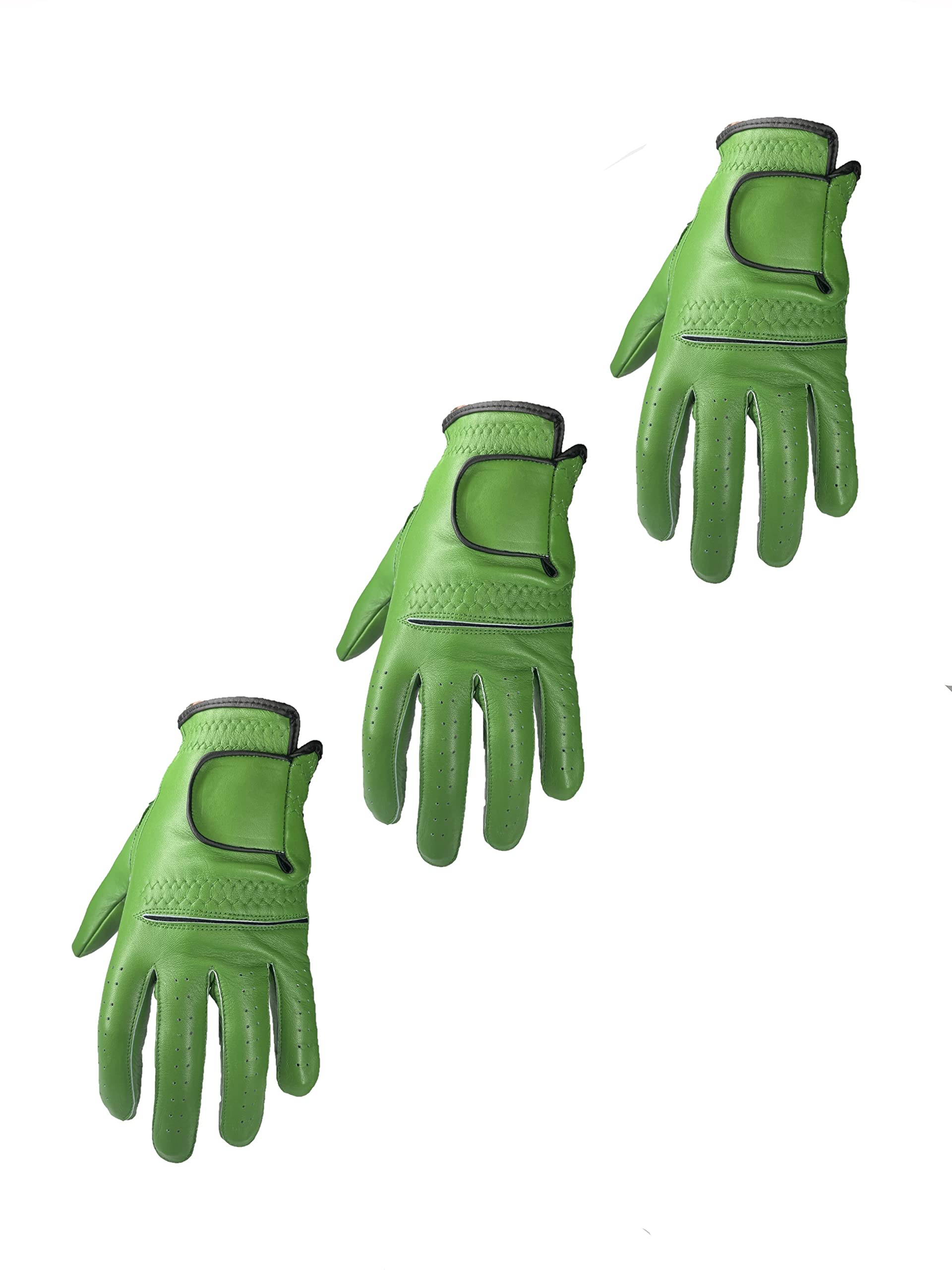 3 Mens EverGrip Green Cabretta Golf Glove (Left Handed Glove for The Right Handed Golfer) (Small)