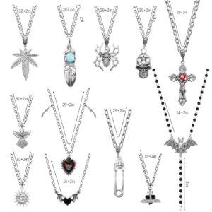 LUYI 12 Pcs Gothic Grunge Necklace Set Y2k Jewelry Accessories Goth Necklaces Cross Fairy Evil Eye Angel Heart Wing Chain Choker Necklace for Women Teen Girls