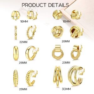 FIBO STEEL 8Pairs Gold Clip On Earrings for Women Chunky Clip on Hoop Earrings for Non Pierced Twist Knot Clip Earrings No Piercing Fake Earrings Set